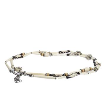 Pre Owned Chanel CC Beaded Wood Silver Tone Multi Purpose Necklace Waist Belt 