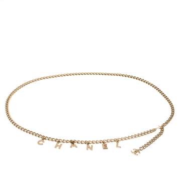 Pre Owned Chanel Vintage Gold Tone Logo Charm Chain Link Belt