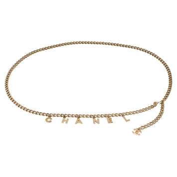 Pre Owned Chanel Gold Tone Logo Charms Chain Belt