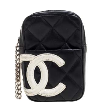 Pre Owned Chanel Black/White Quilted Leather Cambon Ligne Phone Case