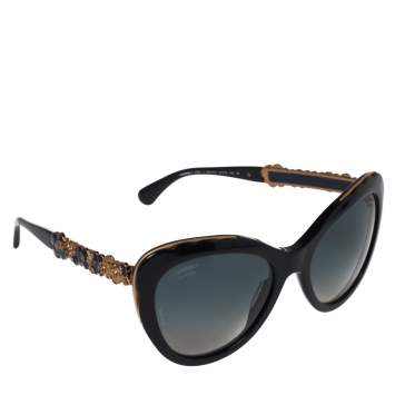 Pre Owned Chanel Navy & Gold Tone/ Blue Gradient 5354 Blooming Bijou Polarized Cateye Sunglasses