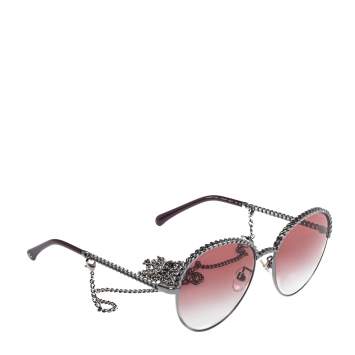 Pre Owned Chanel Silver Tone Chaîne / Pink Gradient 4242  Pantos Round Sunglasses