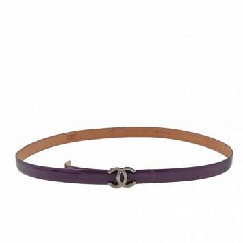 Pre Owned Chanel Purple Patent Leather CC Buckle Slim Belt 80 CM