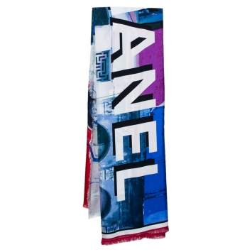 Pre Owned Chanel Cuba Printed Frayed Silk Scarf