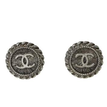 Pre Owned Chanel Gunmetal Tone CC Clip On Stud Earrings