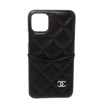 Pre Owned Chanel Black Quilted Caviar Classic iPhone 11 Pro Max Case