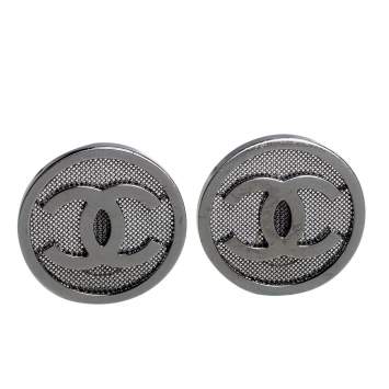 Pre Owned Chanel Ruthenium Tone Mesh CC Logo Clip-On Earrings