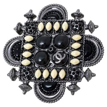 Pre Owned Chanel Gunmetal Tone Gripoix Detail Pin Brooch