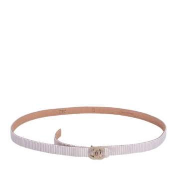 Pre Owned Chanel Pink/White Fabric CC Buckle Slim Belt 85 CM