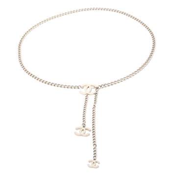 Pre Owned Chanel Silver Tone Enamel CC Charm Chain Belt