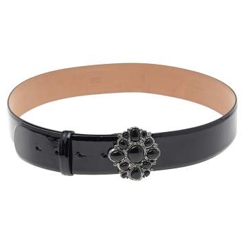Pre Owned Chanel Black Patent Leather Embellished Buckle Belt 85cm
