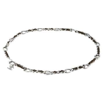 Pre Owned Chanel Vintage Brown Leather Detail CC Charm Chain Belt