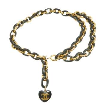 Pre Owned Chanel Vintage Wood & Gold Tone Metal Links Layered Waist Belt