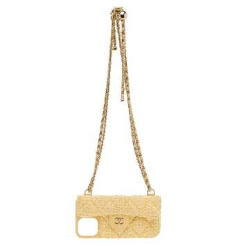Pre Owned Chanel Yellow Quilted Tweed and Leather iPhone 12 Pro Classic Chain Case