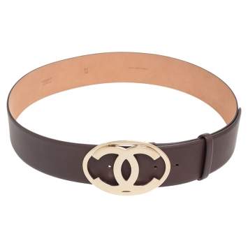 Pre Owned Chanel Brown Leather CC Belt 85 CM