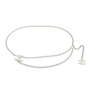 Pre Owned Chanel Silver Tone Multicolor Enamel CC Charm Chain Belt