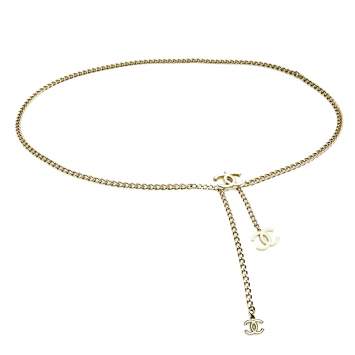 Pre Owned Chanel Pale Gold Tone Enamel CC Charm Chain Belt 