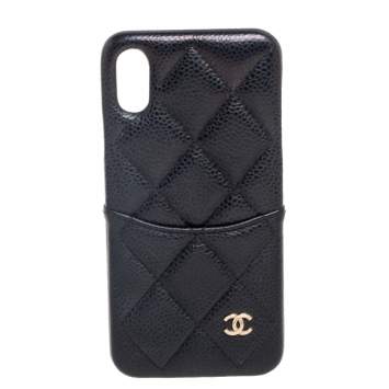 Pre Owned Chanel Black Quilted Caviar Leather iPhone X Case 