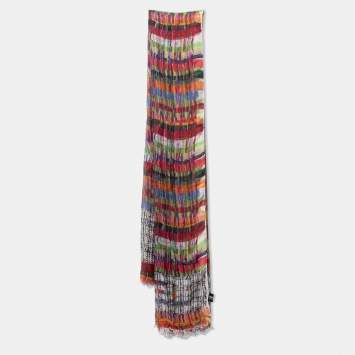 Pre Owned Chanel Multicolor Printed Modal & Cashmere Fringed Scarf