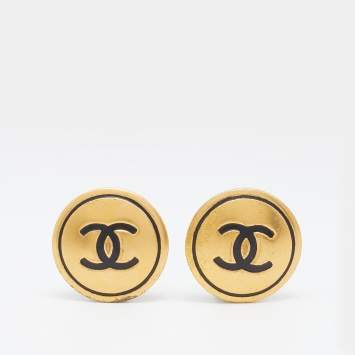 Pre Owned Chanel Gold Tone CC Round Clip On Earrings