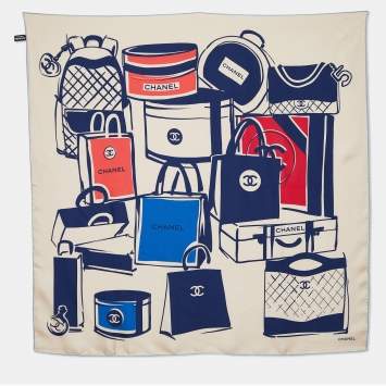 Pre Owned Chanel Beige Bags Print Silk Scarf