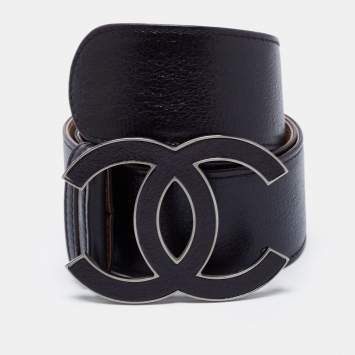 Pre Owned Chanel Black Leather CC Wide Waist Belt 80CM