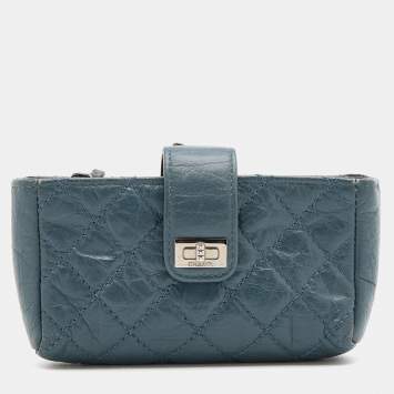 Pre Owned Chanel Blue Quilted Leather Reissue CC Phone Pouch