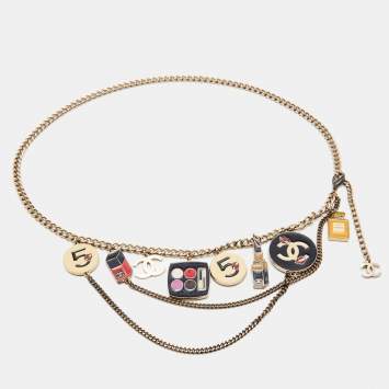 Pre Owned Chanel Gold Tone Enamel Makeup Charm Chain Belt