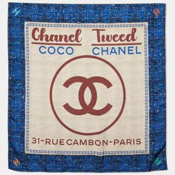 Pre Owned Chanel Multicolor Tweed Printed Silk Square Scarf