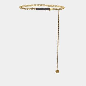 Pre Owned Chanel Balck/Gold Chain and Leather Medallion Belt 80CM