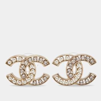 Pre Owned Chanel CC Crystals Faux Pearl Earrings