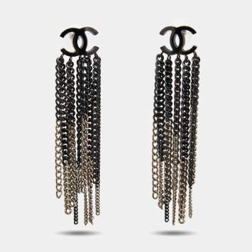 Pre Owned Chanel CC Two Tone Earrings