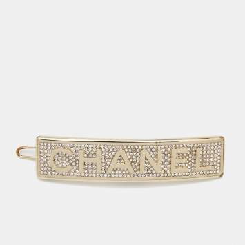 Pre Owned Chanel Crystals Gold Tone Hair Clip