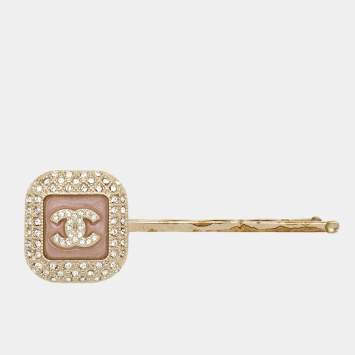 Pre Owned Chanel CC Resin Crystal Gold Tone Hair Pin