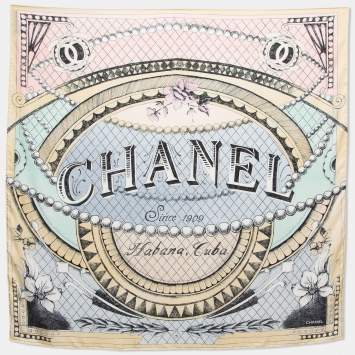 Pre Owned Chanel Multicolor Habana Cuba Print Silk Square Scarf