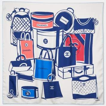 Pre Owned Chanel Cream Luggage Print Silk Square Scarf