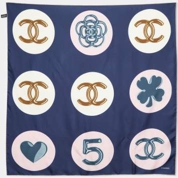 Pre Owned Chanel Multicolor Lucky Charms Print Silk Square Scarf