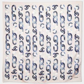 Pre Owned Chanel Light Pink CC Chain Print Silk Square Scarf