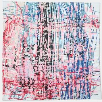 Pre Owned Chanel Multicolor Scribble Print Silk Square Scarf