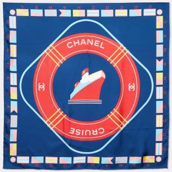 Pre Owned Chanel Navy Blue Cruise Flags Print Silk Square Scarf