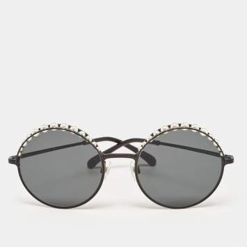Pre Owned Chanel Black 4234-H Pearl Embellished Round Sunglasses