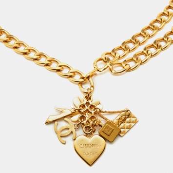 Pre Owned Chanel Icon Gold Tone Charm Chain Belt