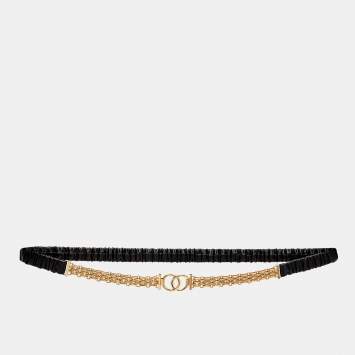Pre Owned Chanel Black Ruffled Leather CC Chain Waist Belt