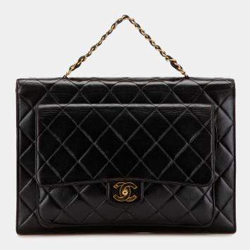 Chanel Black CC Quilted Lambskin Double Sided Flap