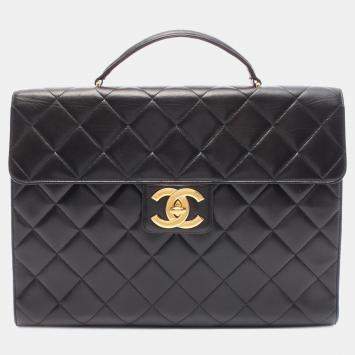 Pre Owned Chanel Black CC Quilted Lambskin Flap Briefcase