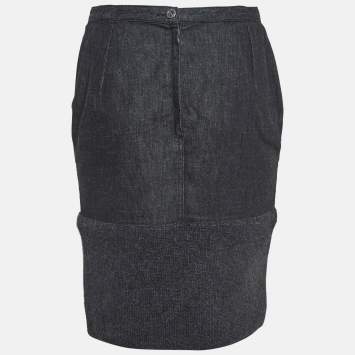 Chanel Black Denim & Wool Pencil Skirt M