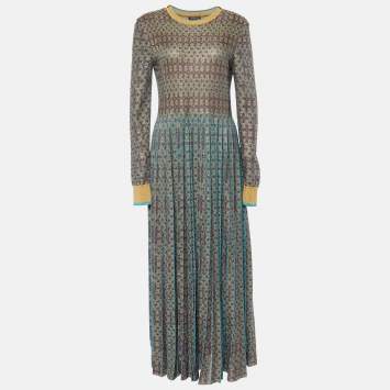 Pre Owned Chanel Multicolor Lurex Knit Full Sleeves Maxi Dress M