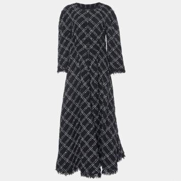 Pre Owned Chanel Black Tweed Wool Blend Maxi Dress L