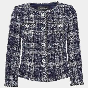 Chanel Blue Fringed Tweed Jacket S