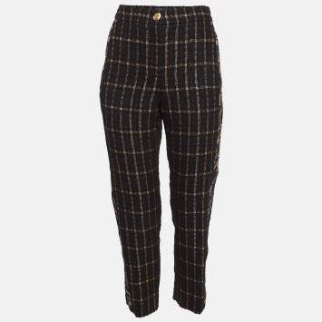 Pre Owned Chanel Black Tweed Lurex Side Trim Capri Pants S